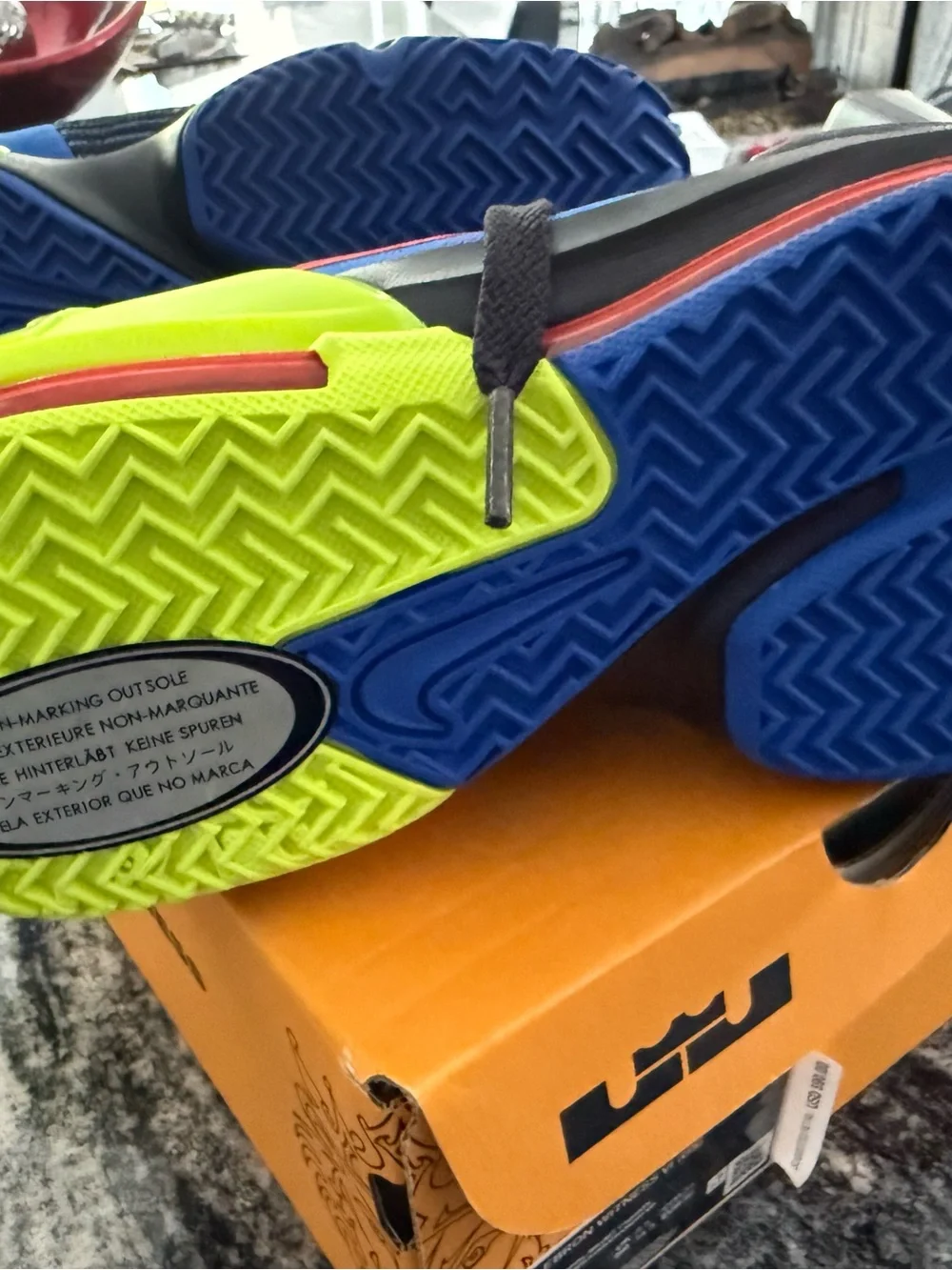 Nike LeBron WitnessBlue Sneakers with Neon Green and Pink Accents. Kids!